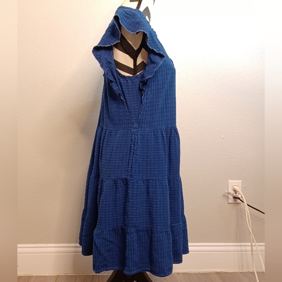 Anthropologie Amadi Blue Ruffle Tiered Linen Blend Modest Dress - Picture 7 of 14